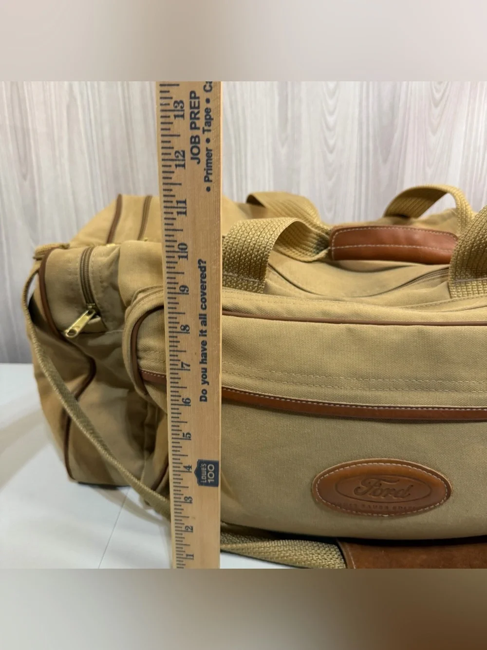 Vintage Ford‎ Edition Eddie Bauer Duffle Bag Canvas Tan Weekender Military